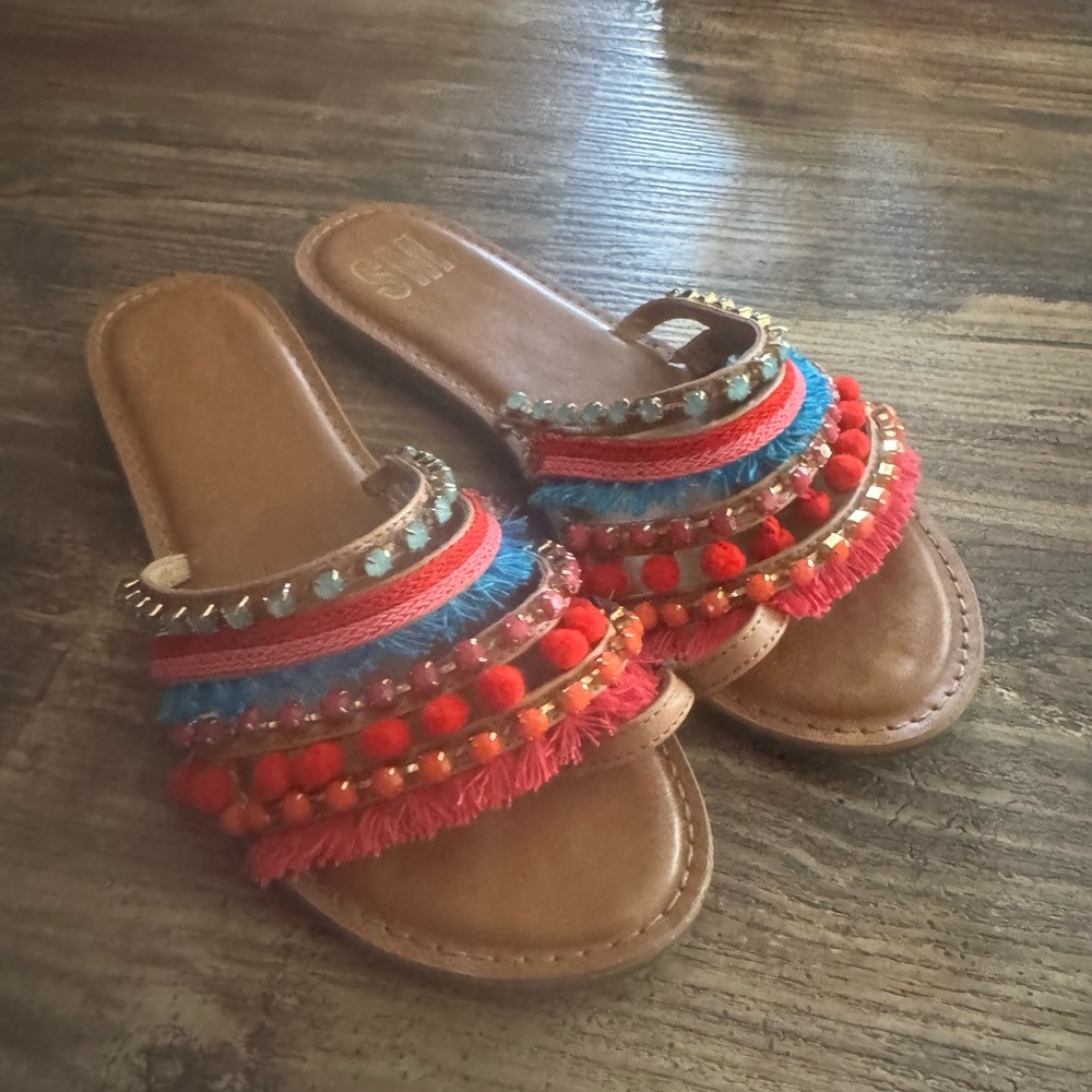 Colorful Beaded Slide Sandals